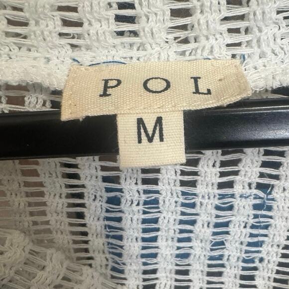 POL Crochet Detail Floral V Neck Oversized Top Tunic Blue White Size Medium - Picture 12 of 15